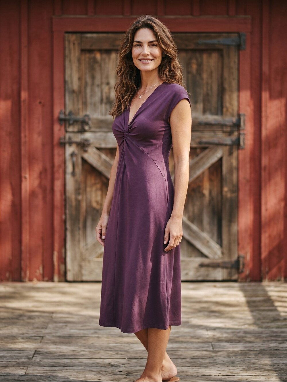 Patagonia Twist-Front Midi Dress in Plum